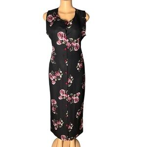Elegant Black Floral Midi Dress Womens size 38